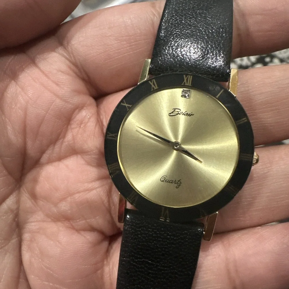 Working Vintage Belair Unisex Watch Swiss Black Roman New Battery 32mm Fit 8in‎